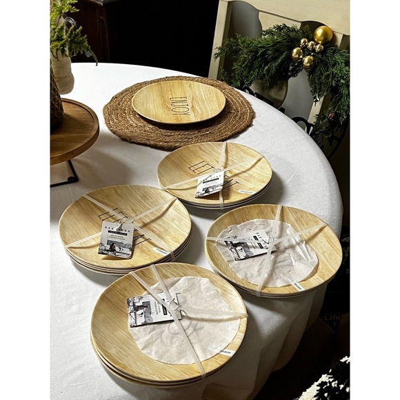 Rae Dunn "Let's Eat" and "Enjoy" Melamine Dinner plate sets - Picture 5 of 9